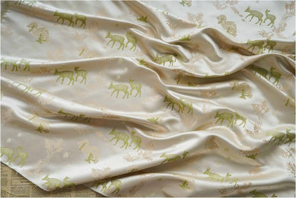 Green Deer Faux Silk Brocade Fabric: 59" Wide, By The Meter