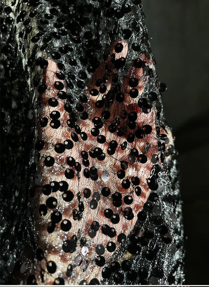 Fish Scale Sequin Mesh Fabric, 59"W Laser Jacquard, Prom Dress Sewing