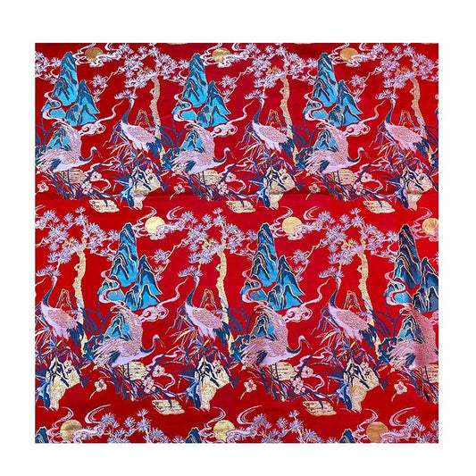 Tissu satin jacquard à motifs de grues : tissu brocart pour cheongsam de 150 cm de large