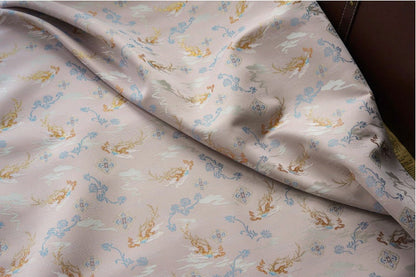 Reversible Floral Jacquard Fabric: Gold Thread Embossed Upholstery, 63"W