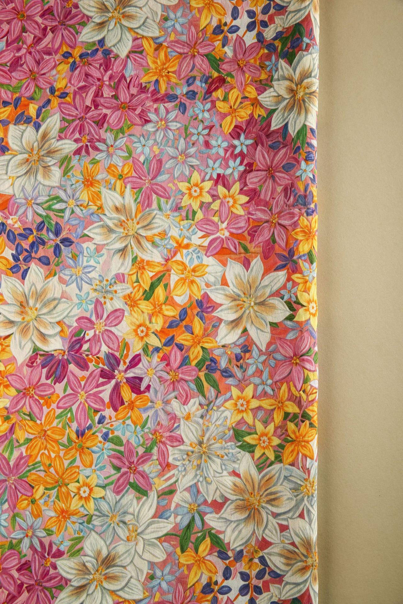 Botanical Tencel Linen Fabric: Floral Print, Eco-Friendly (59")