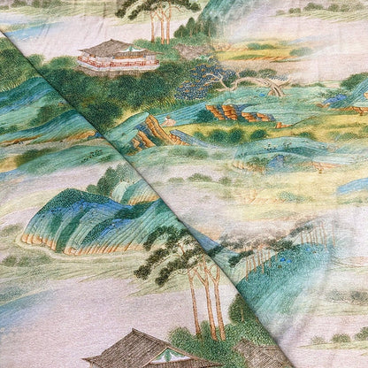 Tencel Ramie Fabric: Landscape Print Sewing Material