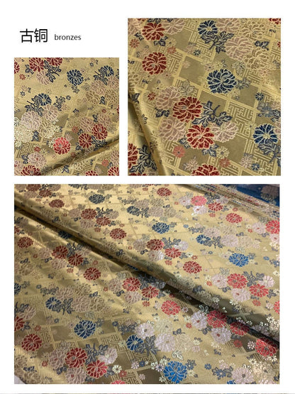 Silk Brocade Fabric: Japanese Floral Design, Upholstery & Sewing