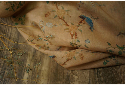 Floral Ramie Fabric: Samuume Pattern, 55" Wide - Sewing & Upholstery