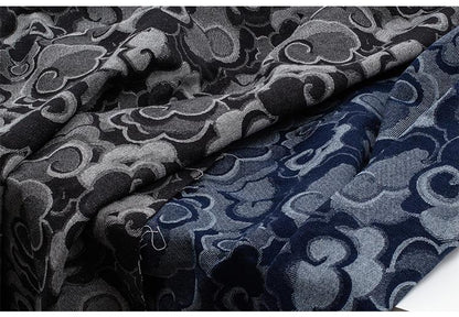 Jacquard Denim Fabric: 3D Cloud Pattern, Thick Cotton - 59"
