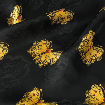 Black & Gold Butterfly Silk Jacquard Fabric: Cheongsam Hanfu Material
