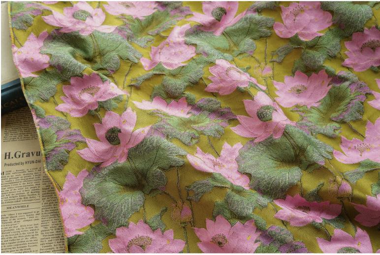 Gold Thread Lotus Jacquard Fabric: 60" Wide Upholstery & Costume