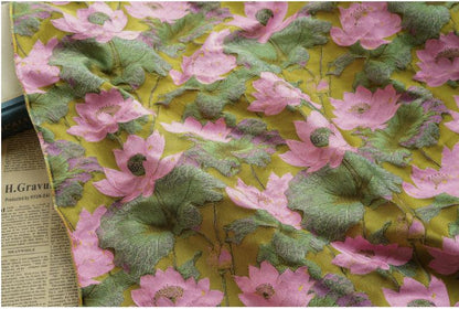 Gold Thread Lotus Jacquard Fabric: 60" Wide Upholstery & Costume