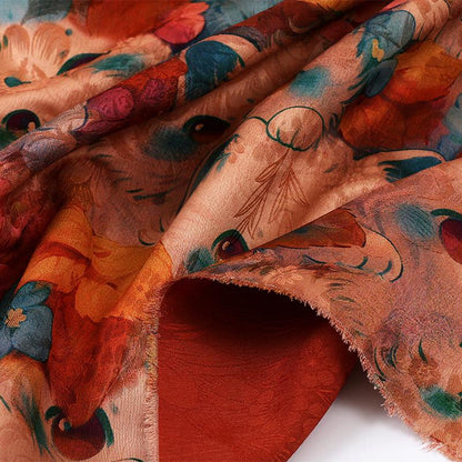 Cartoon Kitten Peony Print on Red Cloud Gauze Fabric ��� Fun & Playful Desi"Wide