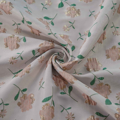 Gold Shimmering Flower Jacquard Fabric: 3D Embossed Woven Material