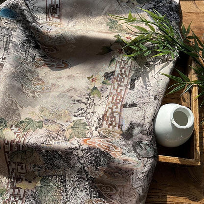 Floral Window Gambiered Canton Gauze Fabric - Daiwa Brocade, 59" Wide