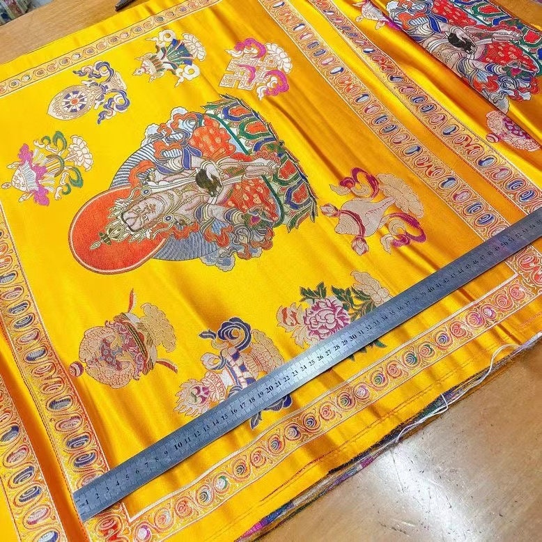 Buddha Jacquard Fabric: Tibetan Brocade for Upholstery & Costume (75x52cm)