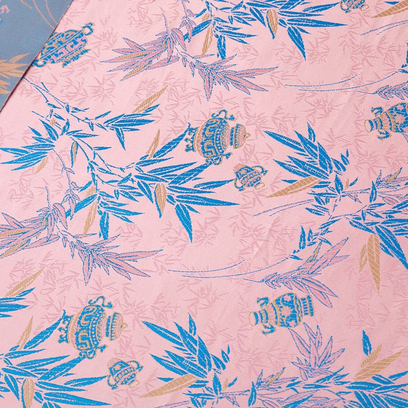 Tissu d'ameublement style tibétain en mélange de rayonne et bambou rose : 75 cm de large