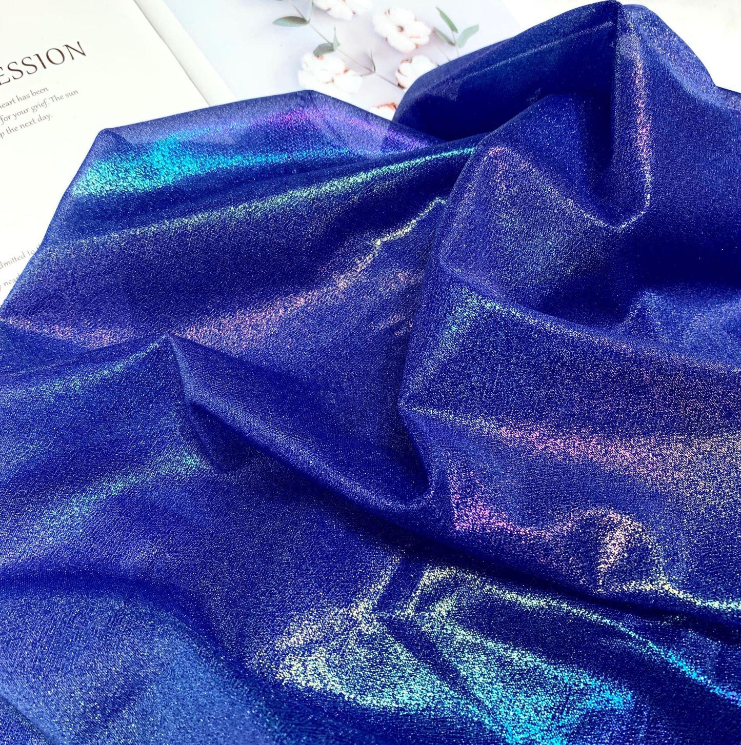 Holographic Linen Blend Fabric ��� Diamond Shi" Wide