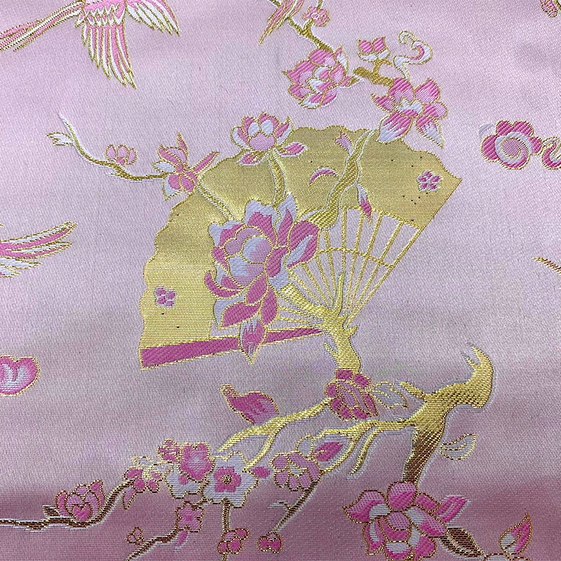 Pink Bird Jacquard Satin Fabric: Antique Cheongsam Brocade