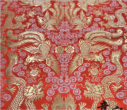 Gold Dragon & Phoenix Brocade Fabric: Traditional Chinese Wedding Robe Material