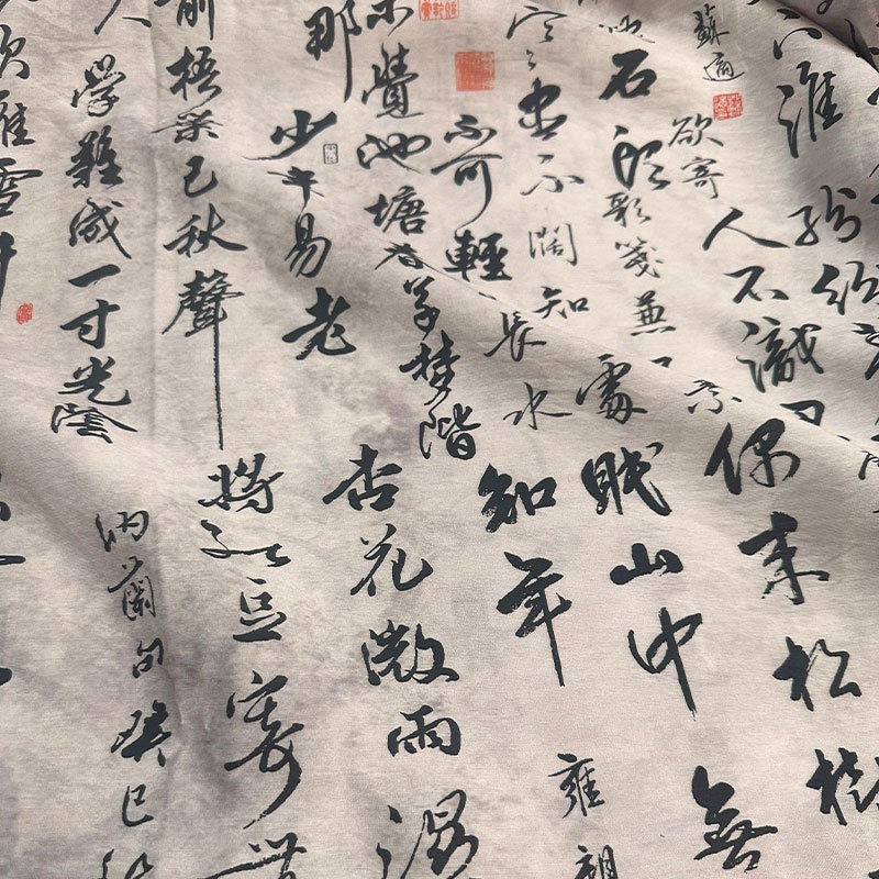 Tissu Tencel Ramie : imprimé calligraphie chinoise, matériel de couture