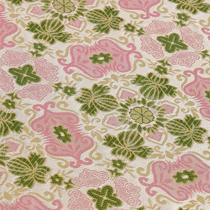 Floral Silk Brocade Fabric: 59"W Pink & Green Upholstery Material