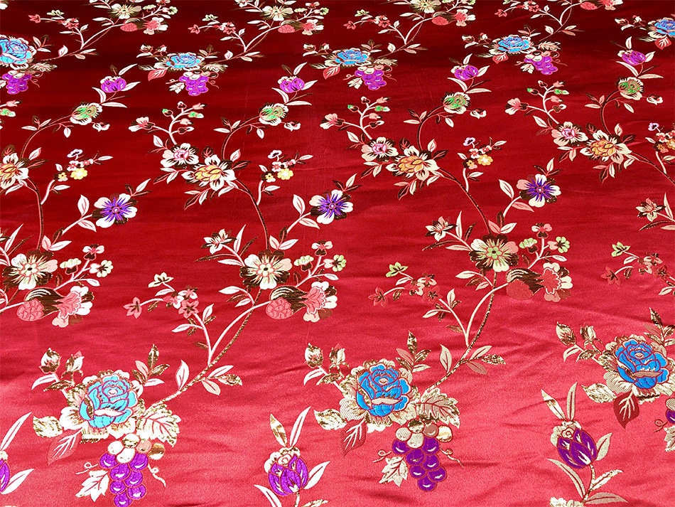 Gold Thread Rose Brocade Fabric: 59" Wide Cheongsam Qipao Material