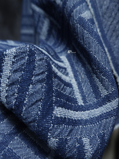 Jacquard Woven Cotton Fabric: 3D Denim Look, Bamboo Pattern, 63" Wide