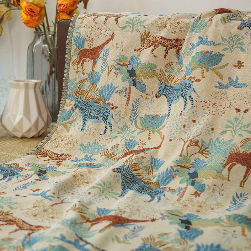 Jacquard Fabric: Zebra Giraffe Zoo Print, Upholstery Sewing Material (59"W)