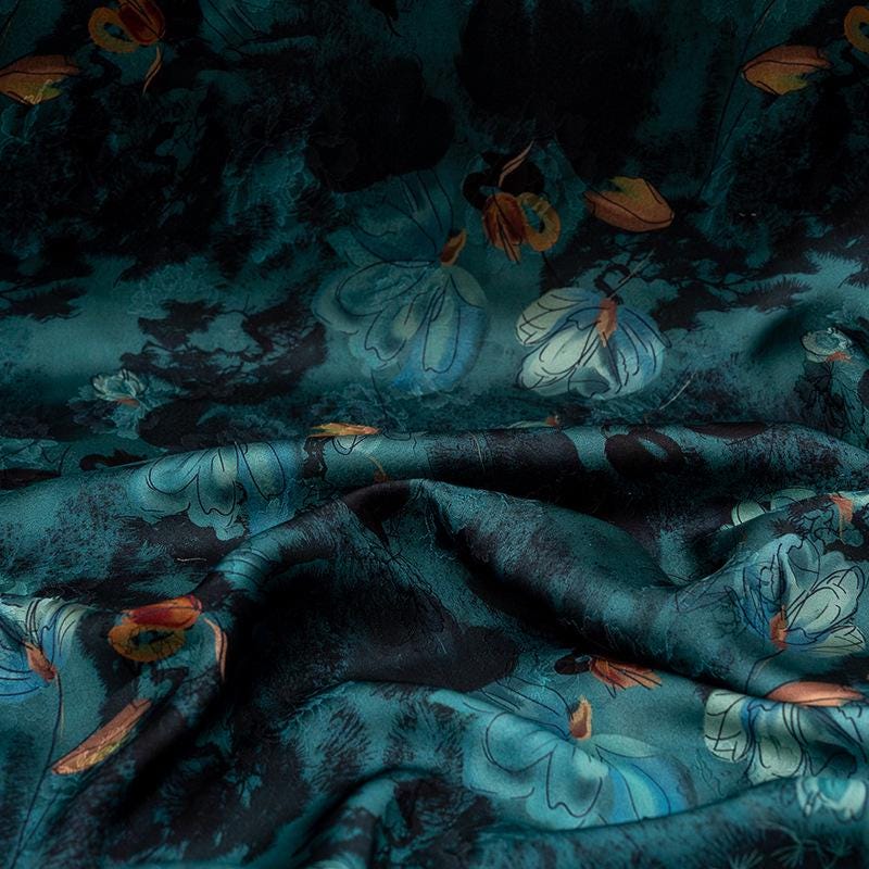 Tissu satin de soie bleu paon, couleur thé : 150 cm de large, pour ameublement, costumes et rideaux