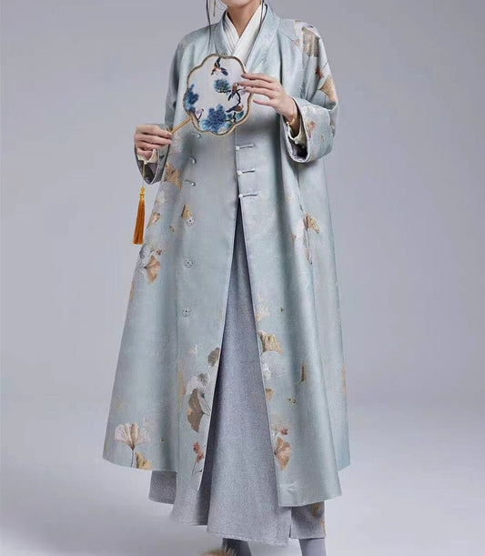 Tissu satin jacquard à motif ginkgo : costume, ameublement, couture (55 po de largeur)