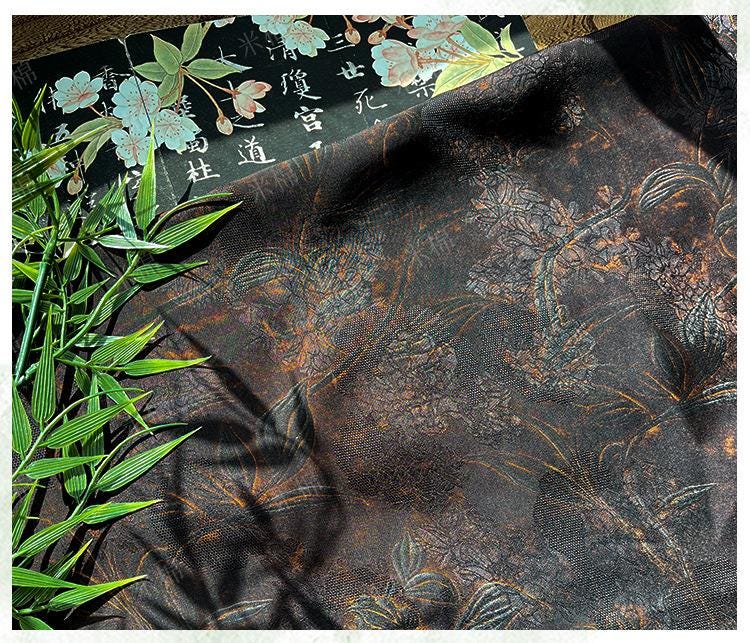 Floral Print Satin Tea Silk Fabric | Ash Gray, 59" Wide