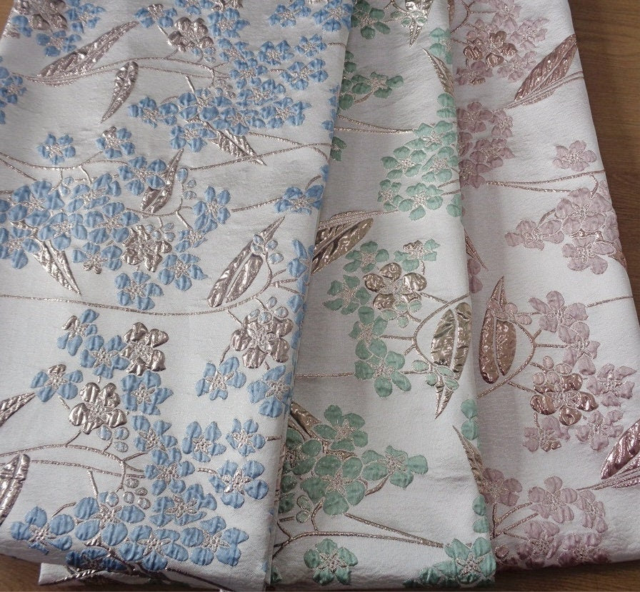 Gold Thread Jacquard Fabric: 3D Vintage Floral Upholstery, 55"W