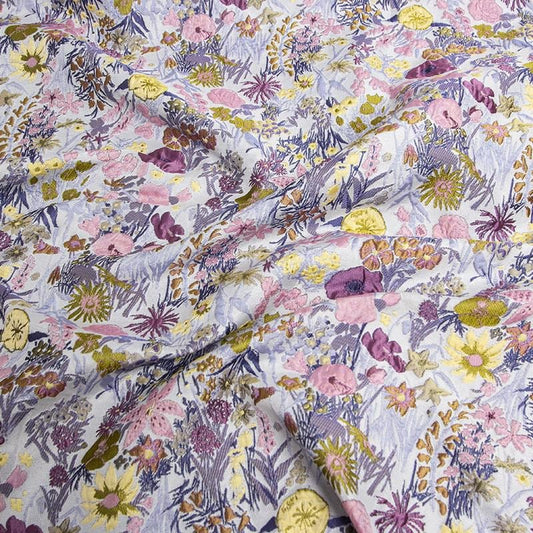 Tissu jacquard à motifs floraux : rayonne polyester gaufrée réversible, 150 cm de large