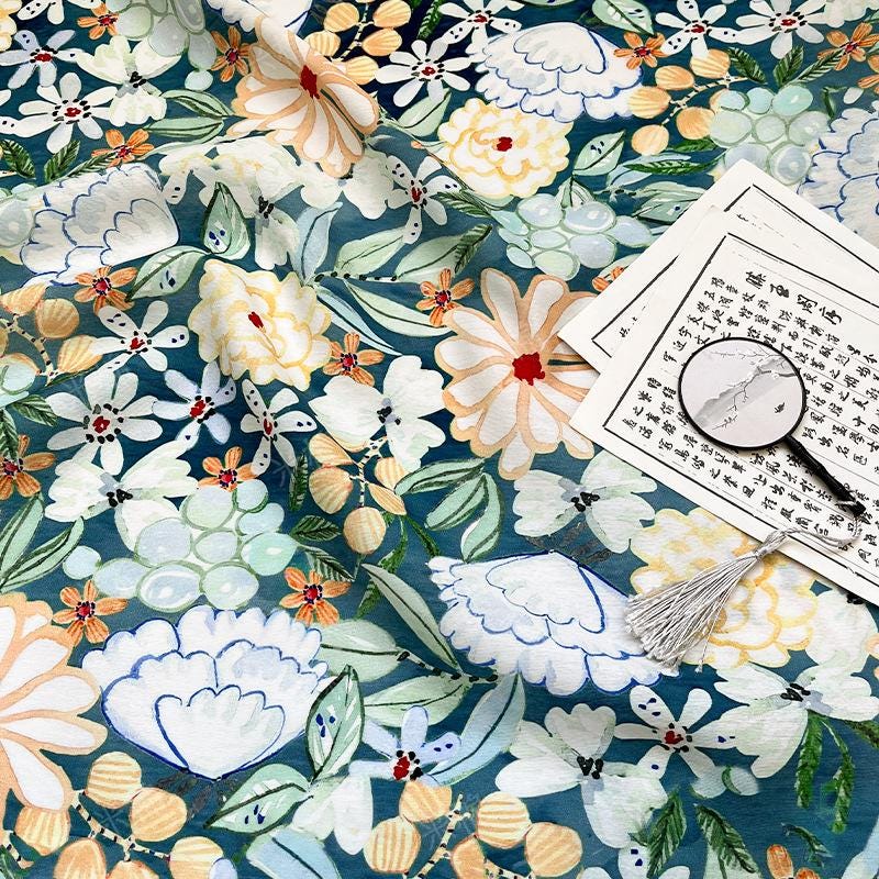 Tissu en coton imprimé numérique à motif floral des profondeurs marines ���� Quilting, confection de vêtements, couture, matériel de loisirs créatifs"Large
