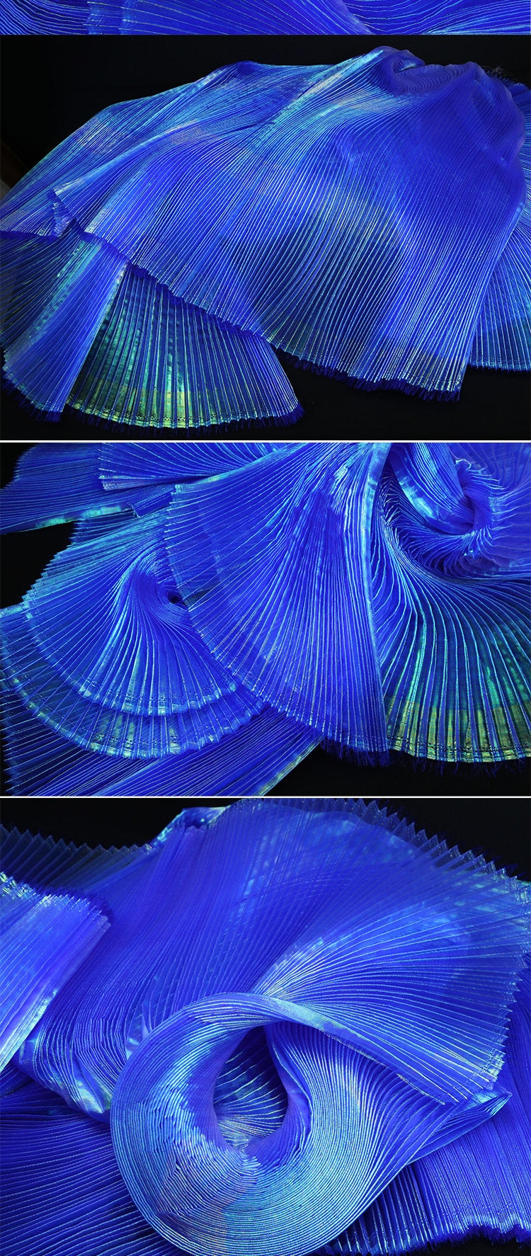 Mermaid Iridescent Pleated Organza Fabric: 55" Wide Designer Material