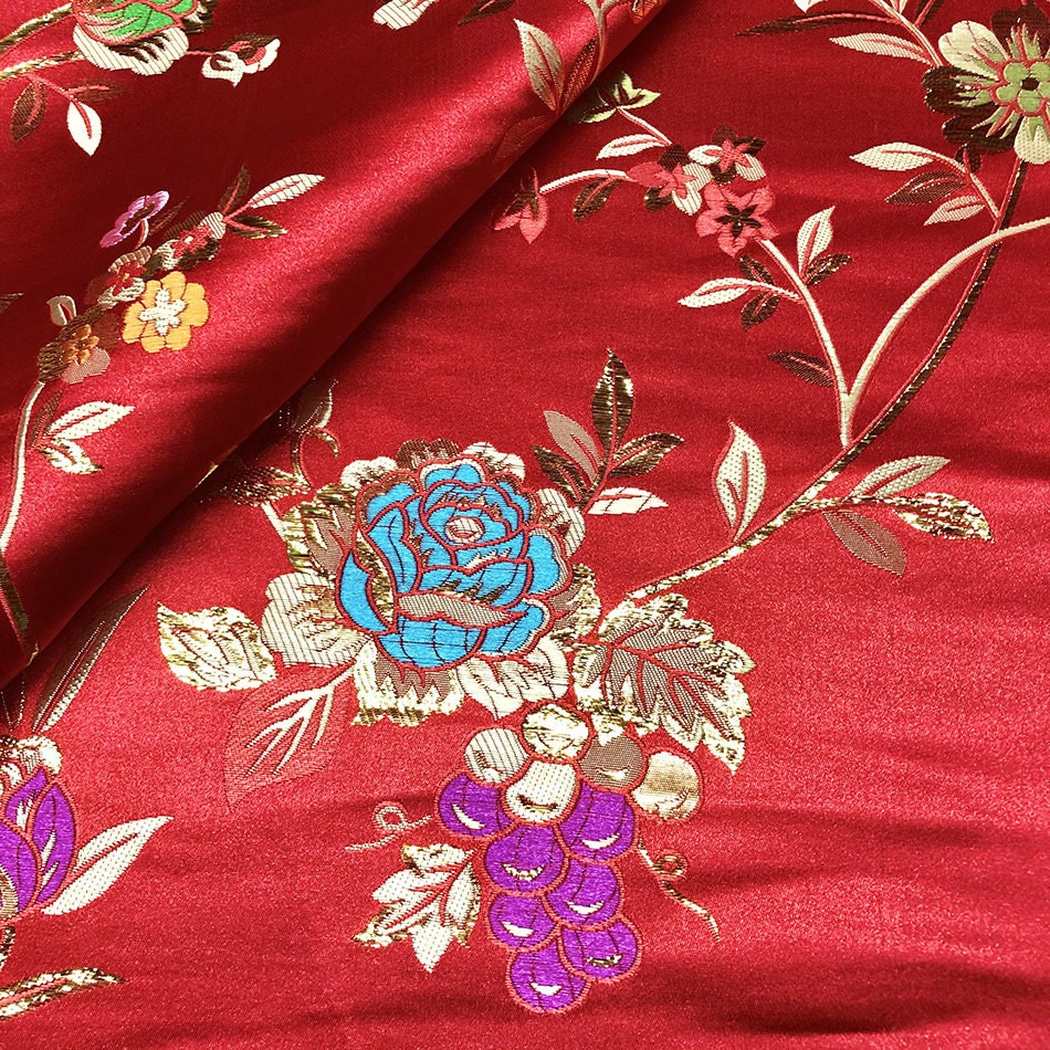 Gold Thread Rose Brocade Fabric: 59" Wide Cheongsam Qipao Material