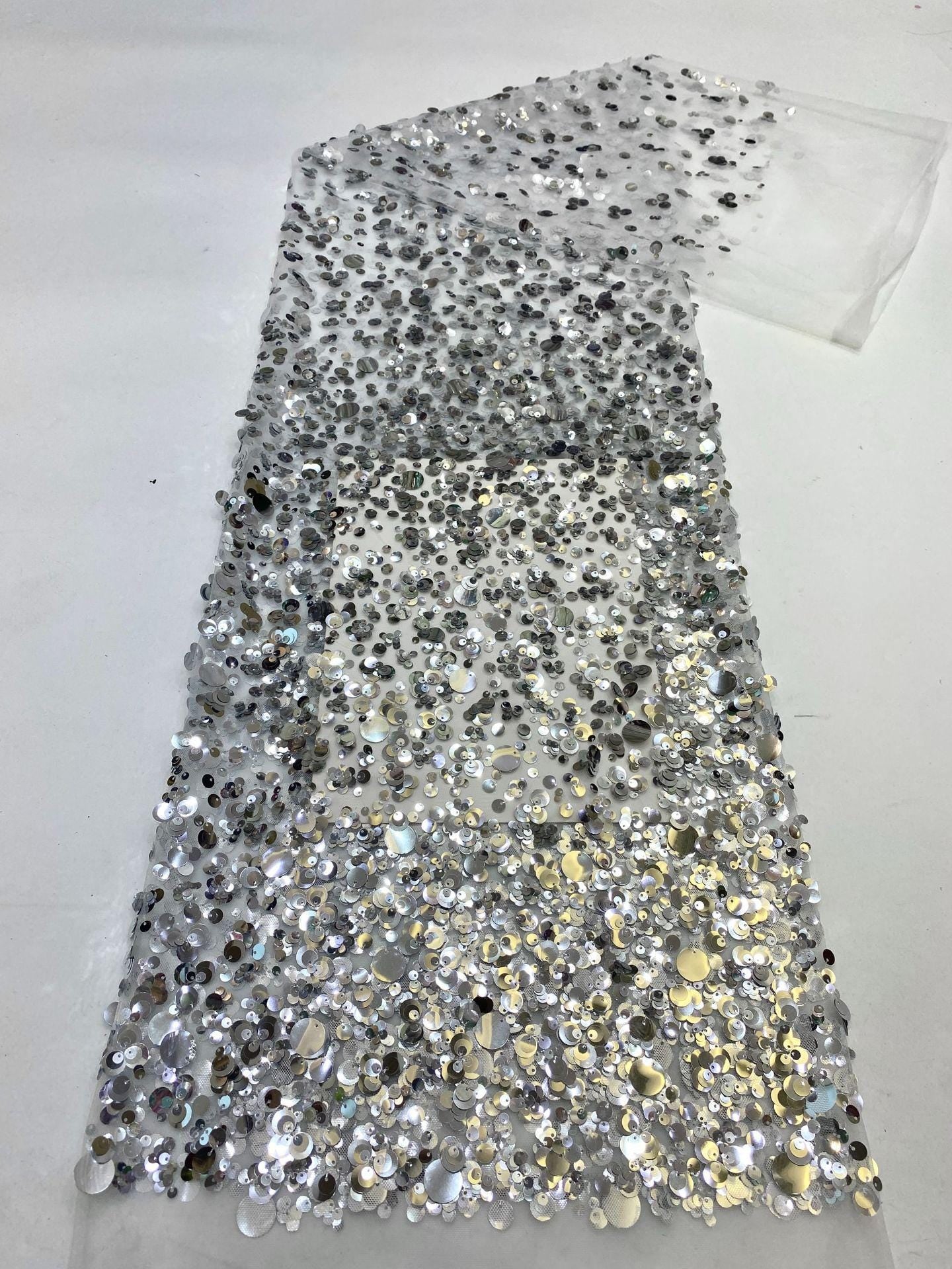 Sequin Embroidery Fabric: Beaded Designer Fabric for Prom Dress, Doll Making - 49"W