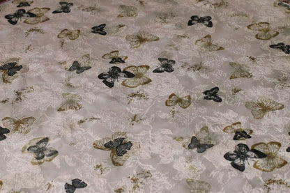 Floral Silky Satin Fabric: 59"W Ancient Painting Print