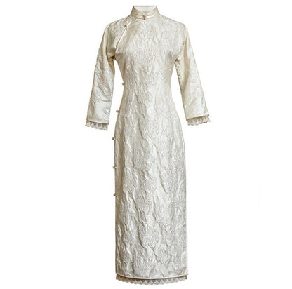 Tissu jacquard blanc à motifs floraux : matière texturée 3D pour robe de mariée, 152 cm de large