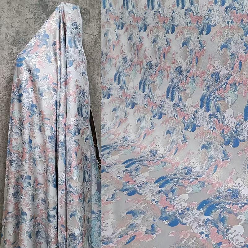 Tissu Jacquard Chat Navigateur – Motif tissé or métallisé, Couture & Maison