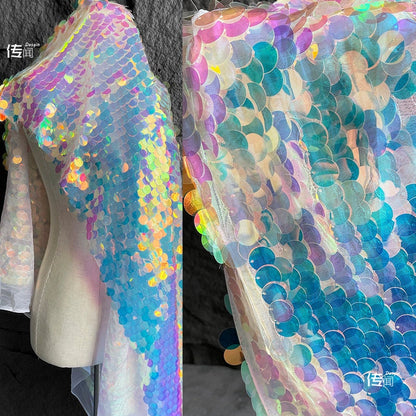 Gradient Sequin Mesh Fabric, Fish Scale Laser Jacquard, 53"W, Sewing, DIY