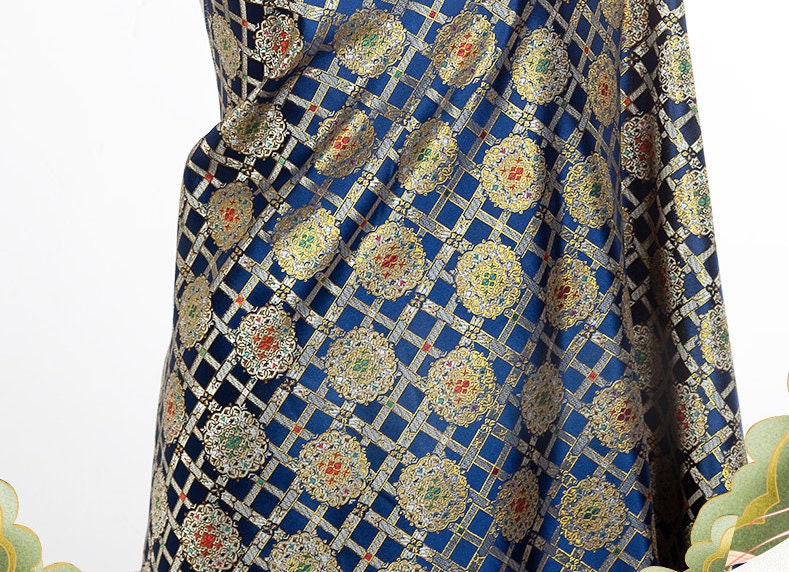 Tissu brocart jacquard Nishijin : mélange de soie pour kimono japonais (largeur : 150 cm)