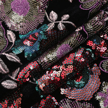 Embroidered Velvet Fabric: Bamboo Floral, 49��� Wide - Cheongsam, Upho