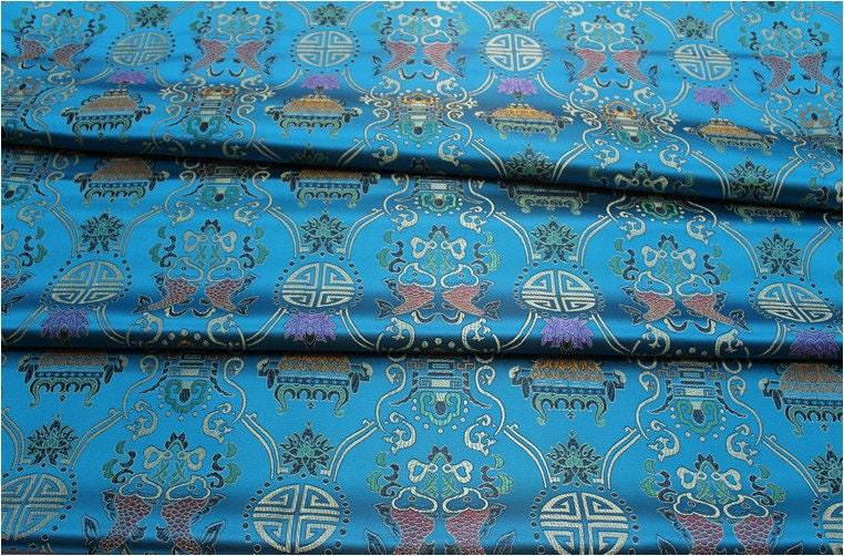 Pisces Double Fish Silk Brocade Fabric: 35"W Cheongsam Material