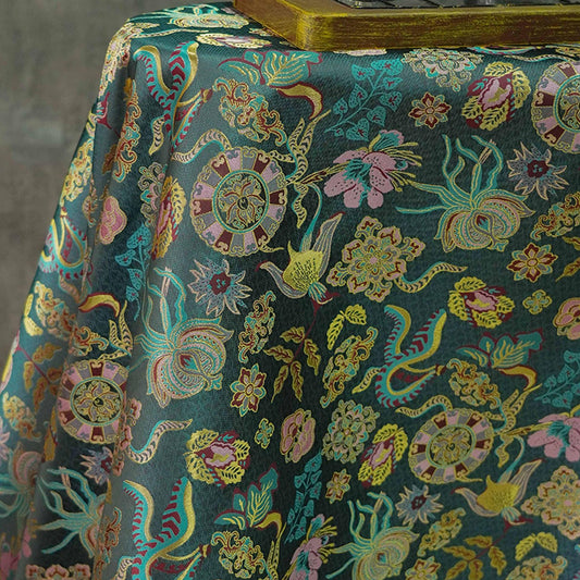 Tissu brocart jacquard : mélange de polyester à motif chinois ancien (157 cm)