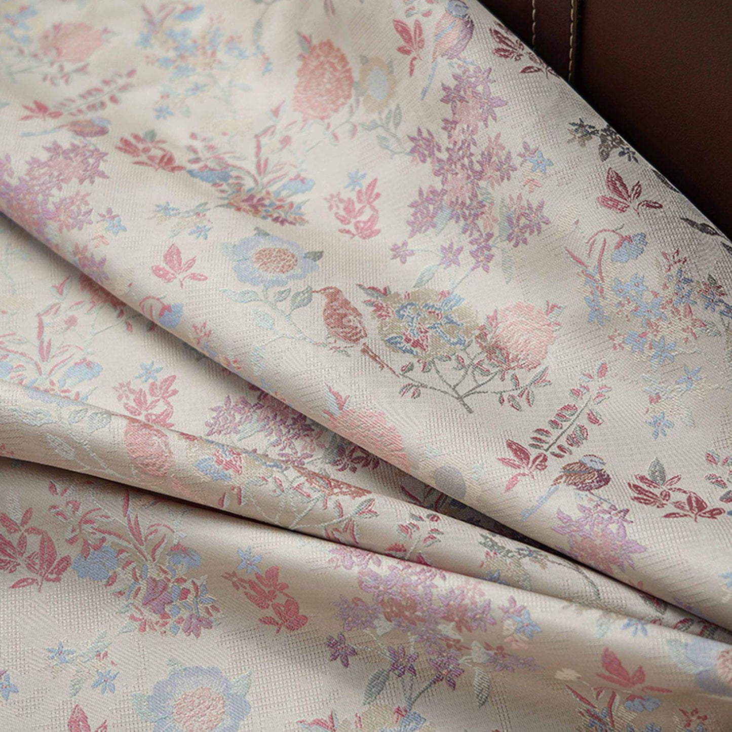 Bird Flower Jacquard Fabric: Bright Color Upholstery, Costume, Decor (60")