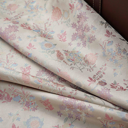 Bird Flower Jacquard Fabric: Bright Color Upholstery, Costume, Decor (60")