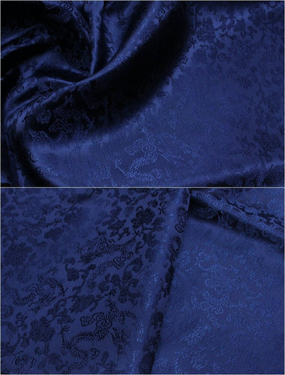 Tissu brocart bleu marine à motif dragon : mélange soie-rayonne, largeur 89 cm (35 po) - Vendu au mètre