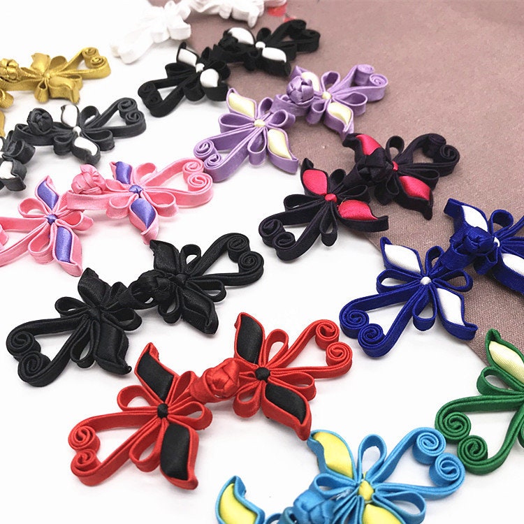 Boutons de cheongsam papillon en satin : attaches décoratives en forme de nœud (paire)