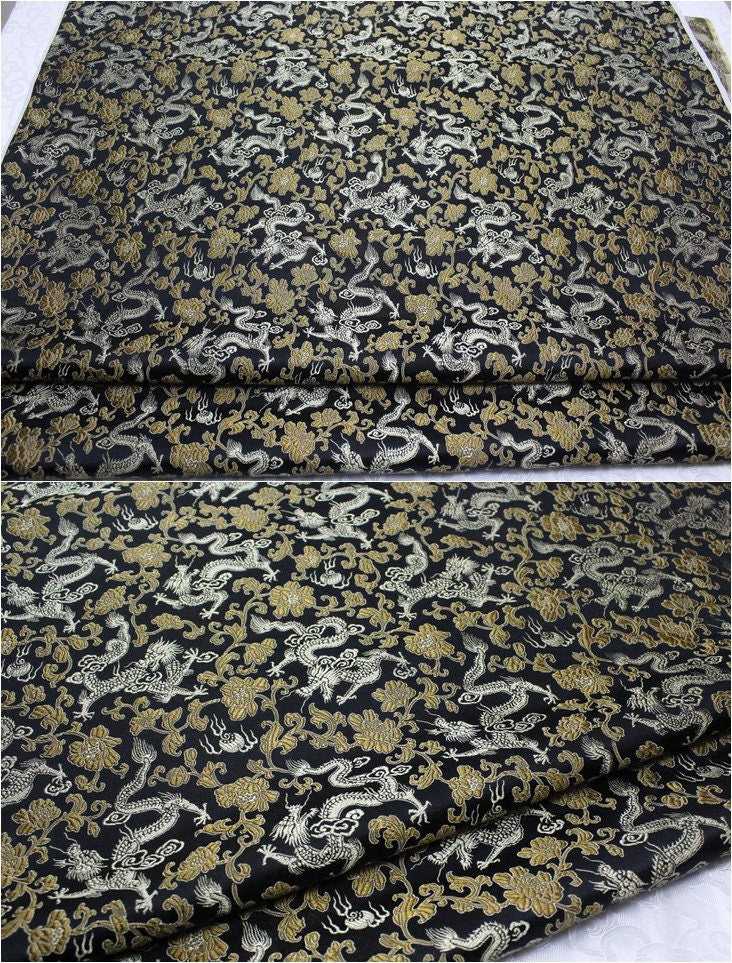 Dragon Flower Brocade Fabric: Multi-Color Silk Rayon Blend, 29.5" Wide