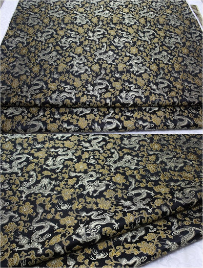 Dragon Flower Brocade Fabric: Multi-Color Silk Rayon Blend, 29.5" Wide