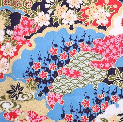 Tissu imprimé de fleurs japonaises : mélange coton-élasthanne, tissu pour la confection de kimonos