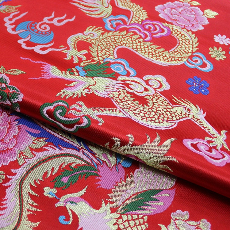 Red Phoenix Brocade Fabric: Chinese Jacquard Satin, Home Decor